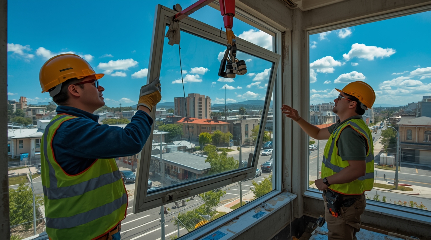 Ikkunoiden asennustyö käynnissä
